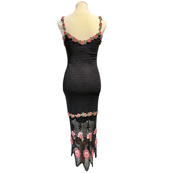 Y2K Black Crochet Floral Dress by Cachet - Size S - Picture 9 of 13